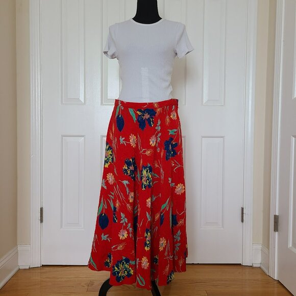 Vintage UMI Collection by Anne Crimmins Silk Skirt Red Floral Size 14 Hong Kong - Picture 1 of 11
